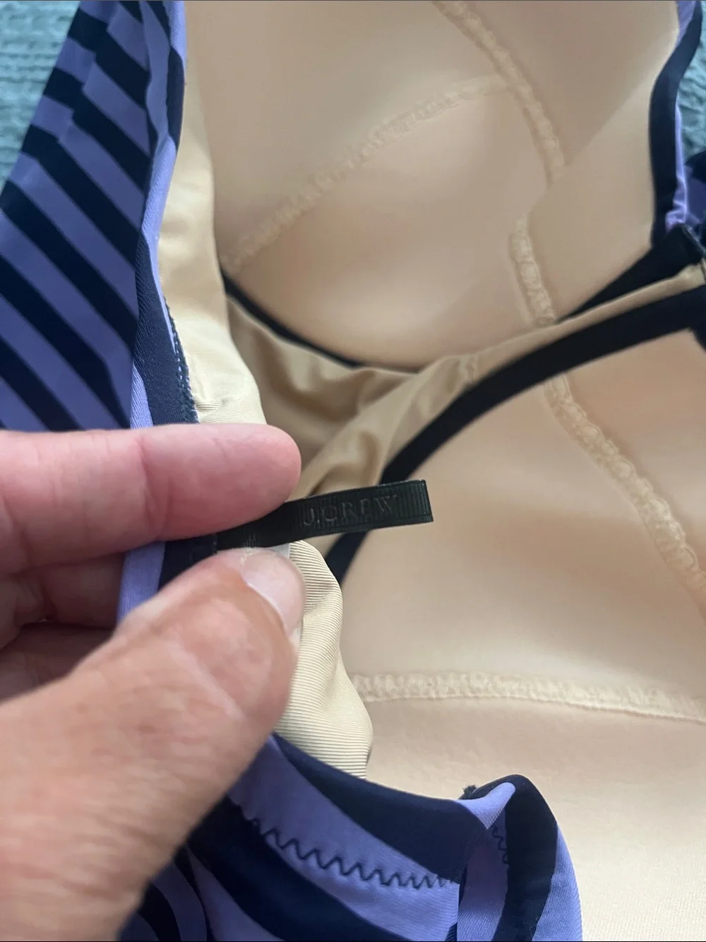 J. Crew Lavender and Dark Purple Striped One-Piece Swimsuit